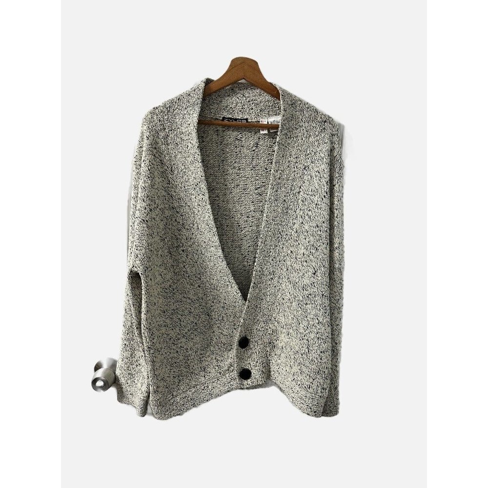 Zylos by GEORGE MACHADO Silk Blend Black Speckled CARDIGAN SWEATER Size Small